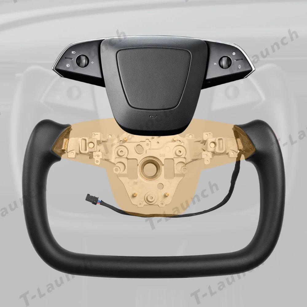 Nappa Leather Open-Bottom Yoke/Cyber Steering Wheel Driving Wheel Upgrade for Model Y Juniper/ Model 3 Highland - T-Launch