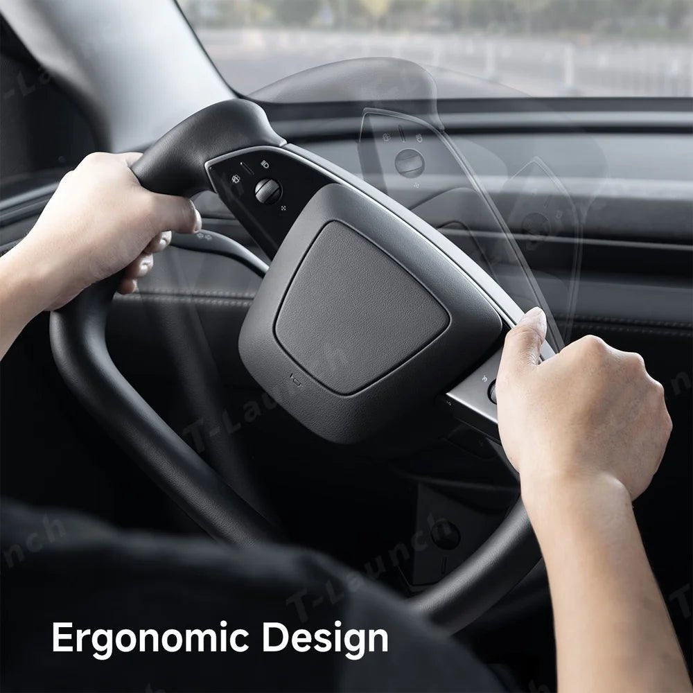 Nappa Leather Open-Bottom Yoke/Cyber Steering Wheel Driving Wheel Upgrade for Model Y Juniper/ Model 3 Highland - T-Launch