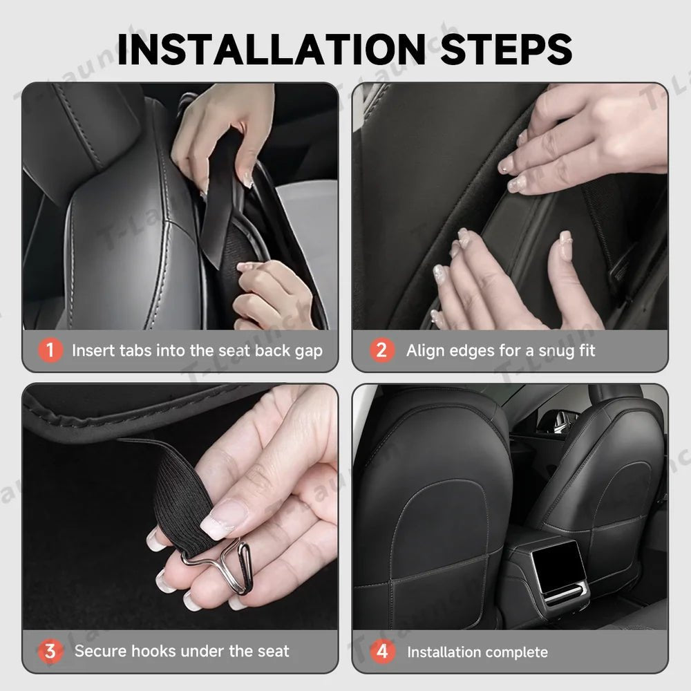 Nappa Leather Seat Back Kick Protector for Tesla Model Y Juniper 2025+ / Model 3 Highland 2024+ - T-Launch