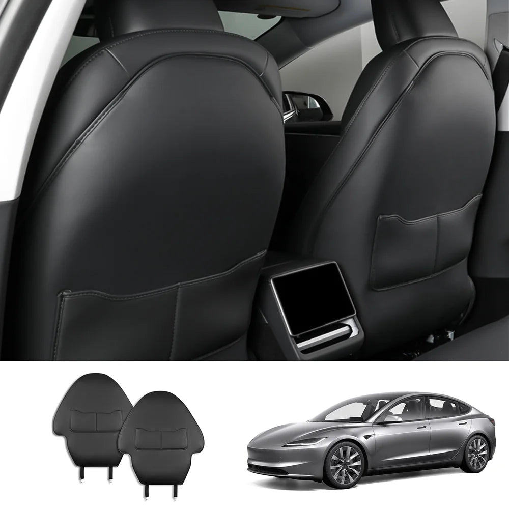 Nappa Leather Seat Back Kick Protector for Tesla Model Y Juniper 2025+ / Model 3 Highland 2024+ - T-Launch