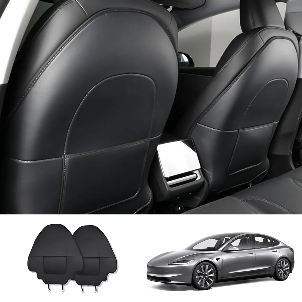Nappa Leather Seat Back Kick Protector for Tesla Model Y Juniper 2025+ / Model 3 Highland 2024+ - T-Launch