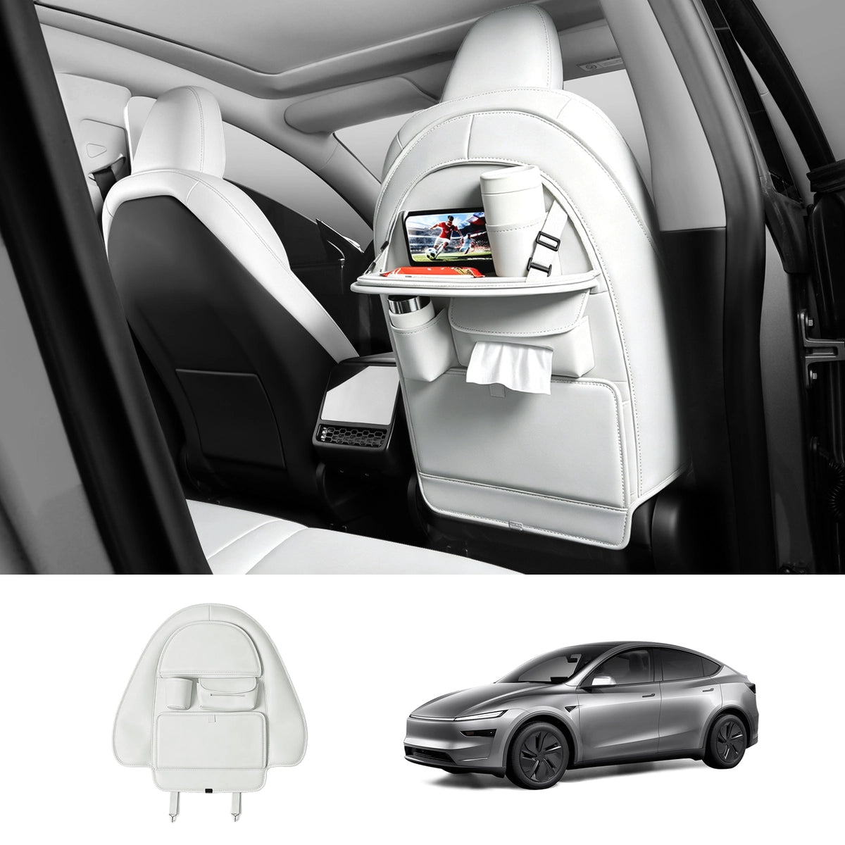 Nappa Leather Seat Back Kick Protector & Multi-Function Organizer for Tesla Model 3/Y 2017+ - T-Launch