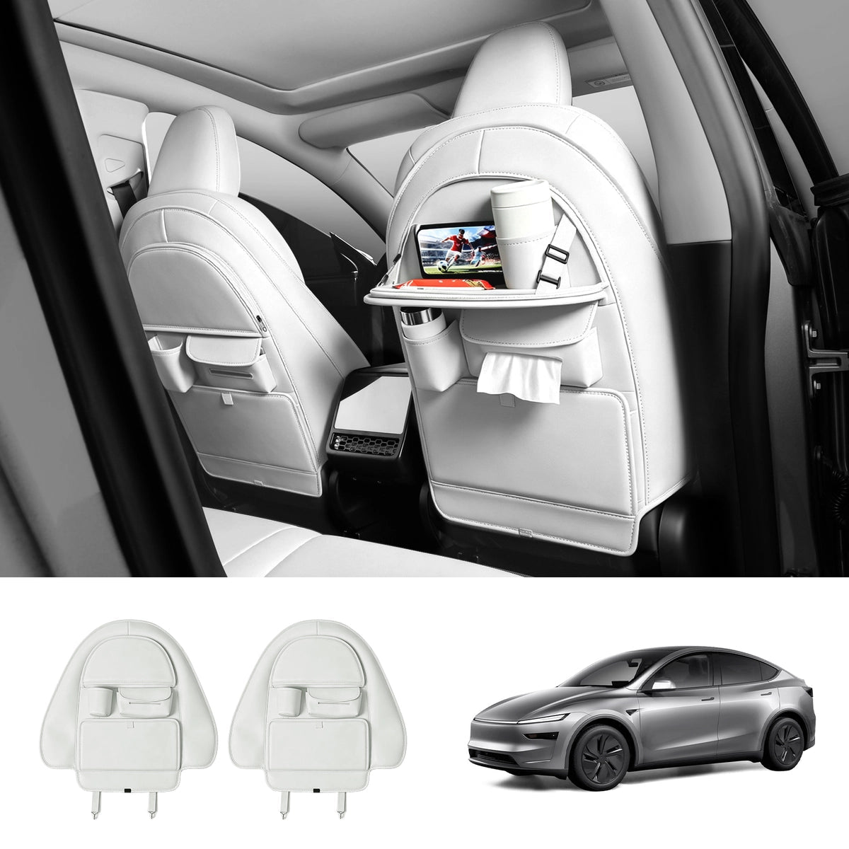 Nappa Leather Seat Back Kick Protector & Multi-Function Organizer for Tesla Model 3/Y 2017+ - T-Launch