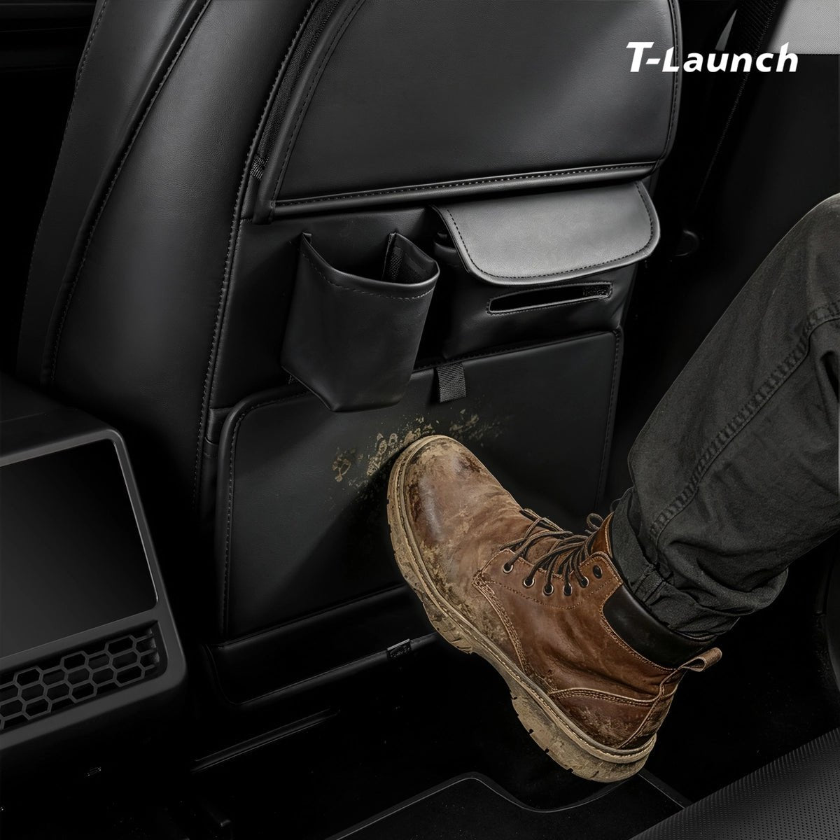 Nappa Leather Seat Back Kick Protector & Multi-Function Organizer for Tesla Model 3/Y 2017+ - T-Launch