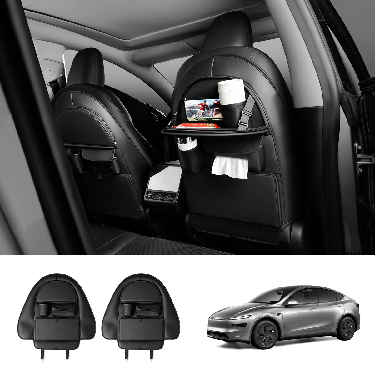 Nappa Leather Seat Back Kick Protector & Multi-Function Organizer for Tesla Model 3/Y 2017+ - T-Launch