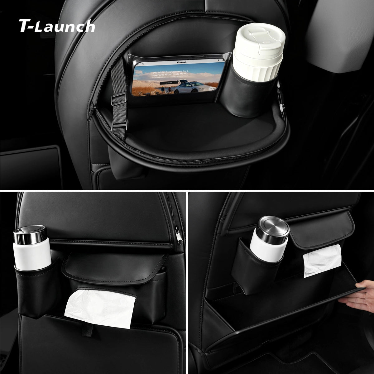 Nappa Leather Seat Back Kick Protector & Multi-Function Organizer for Tesla Model 3/Y 2017+ - T-Launch