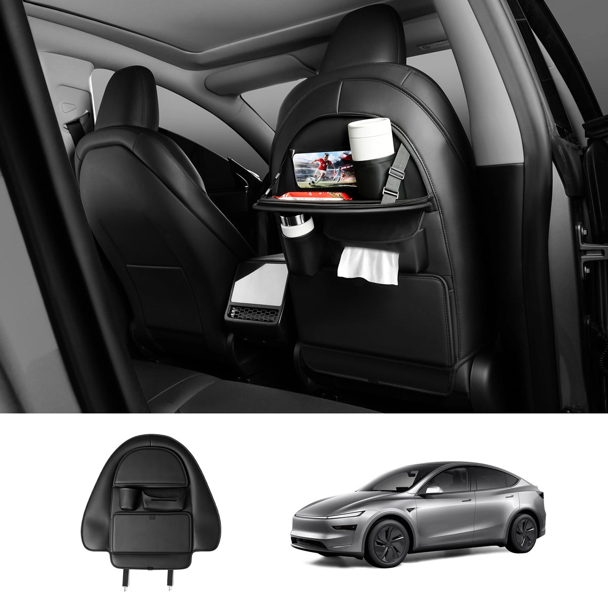 Nappa Leather Seat Back Kick Protector & Multi-Function Organizer for Tesla Model 3/Y 2017+ - T-Launch