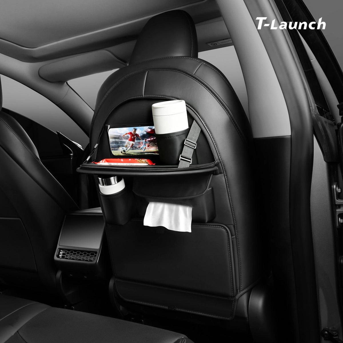 Nappa Leather Seat Back Kick Protector & Multi-Function Organizer for Tesla Model 3/Y 2017+ - T-Launch