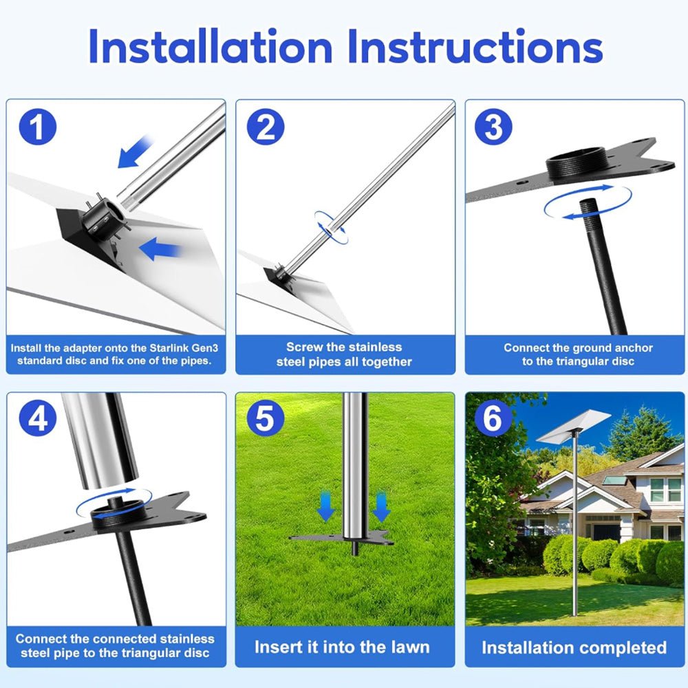 No-Dig Ground Anchor Pole Mount Kit for Starlink Gen 3 Dish - T-Launch