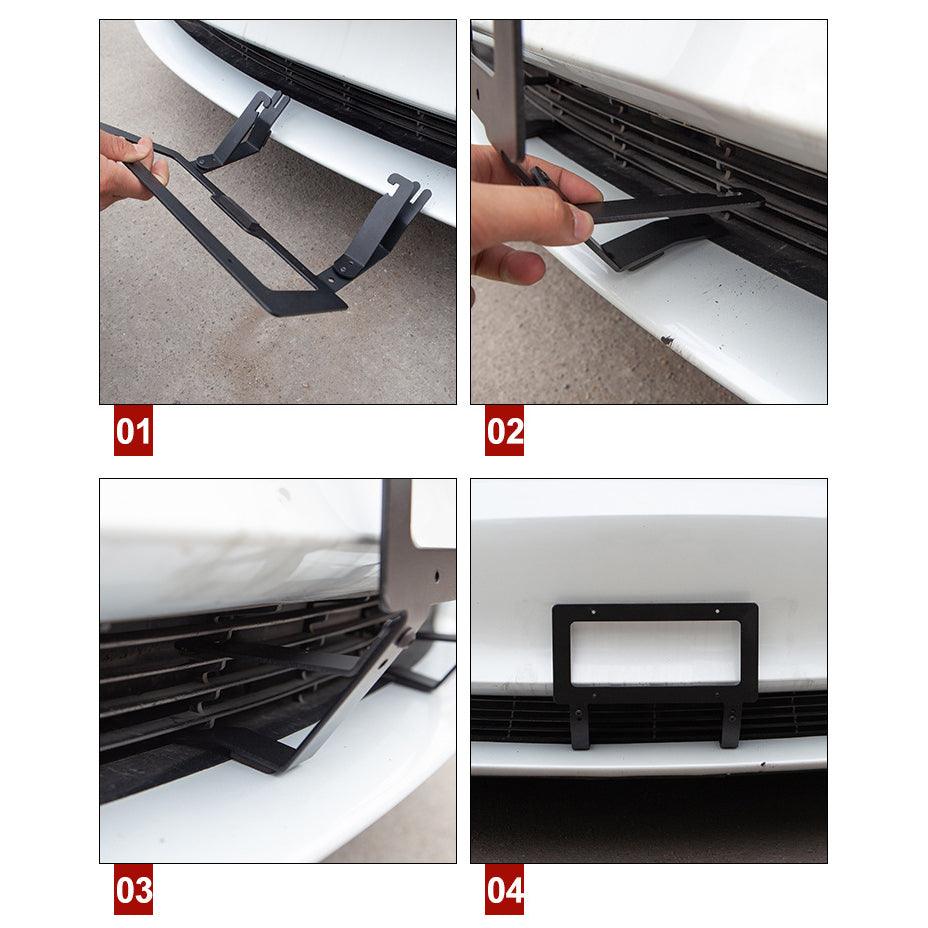 No Drill Model 3/Y Front License Plate Frame for Tesla- NO Adhesives, Quick Install - T-Launch