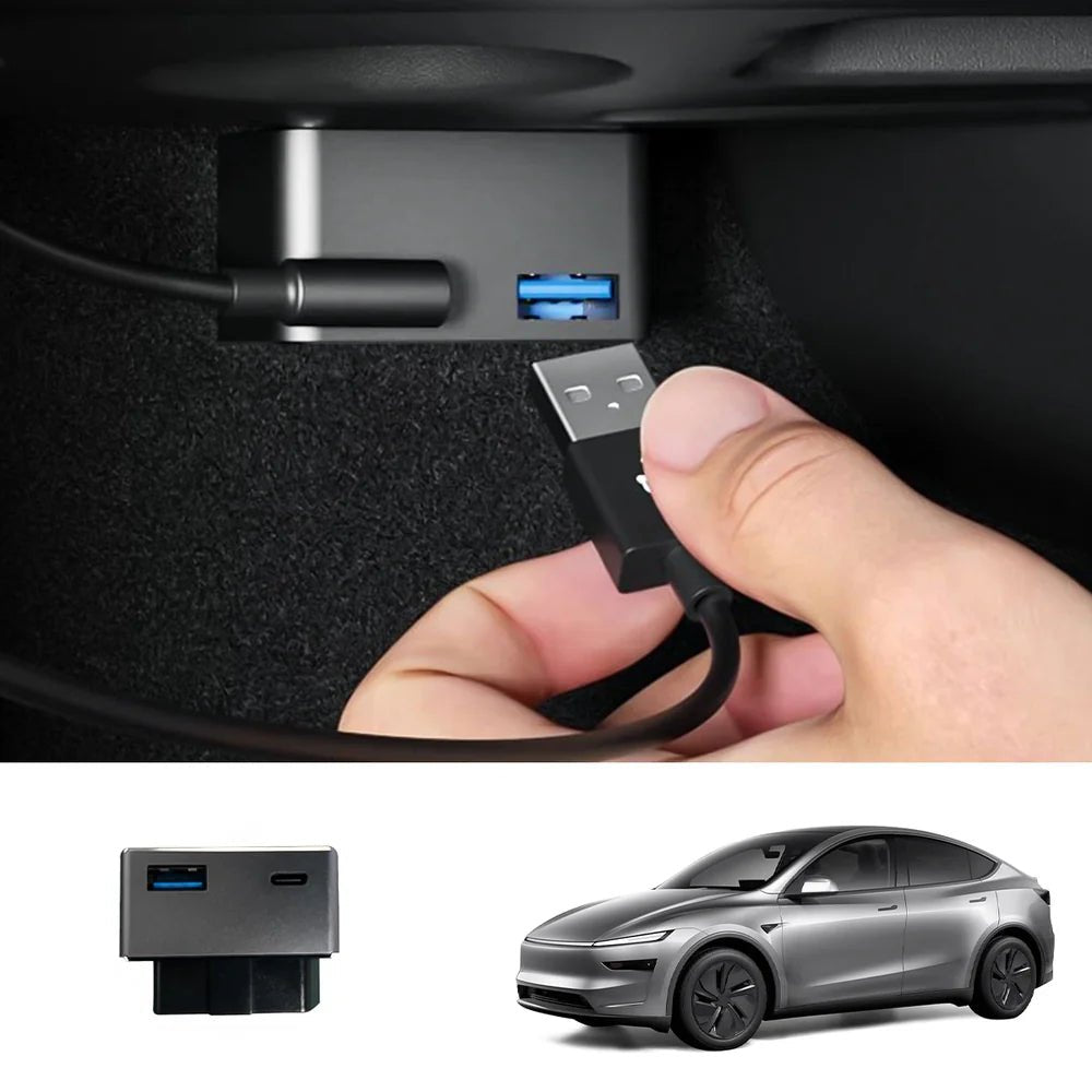 OBD Hub Adapter with 36W Dual USB-A & USB-C Fast Charger for Tesla Model Y Juniper 2025+ - T-Launch