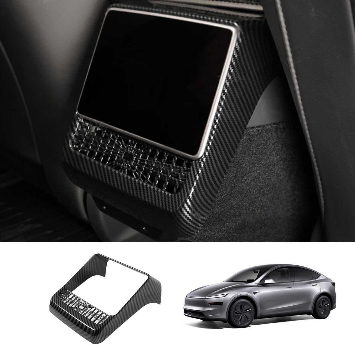 Plaid Rear Air Vent Screen Protector Frame (Carbon Fiber Pattern ABS) for Tesla Model Y Juniper 2025+ - T-Launch