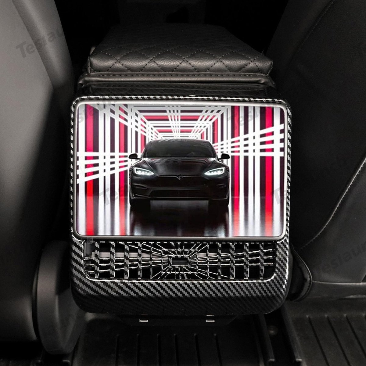 Plaid Rear Air Vent Screen Protector Frame (Carbon Fiber Pattern ABS) for Tesla Model Y Juniper 2025+ - T-Launch