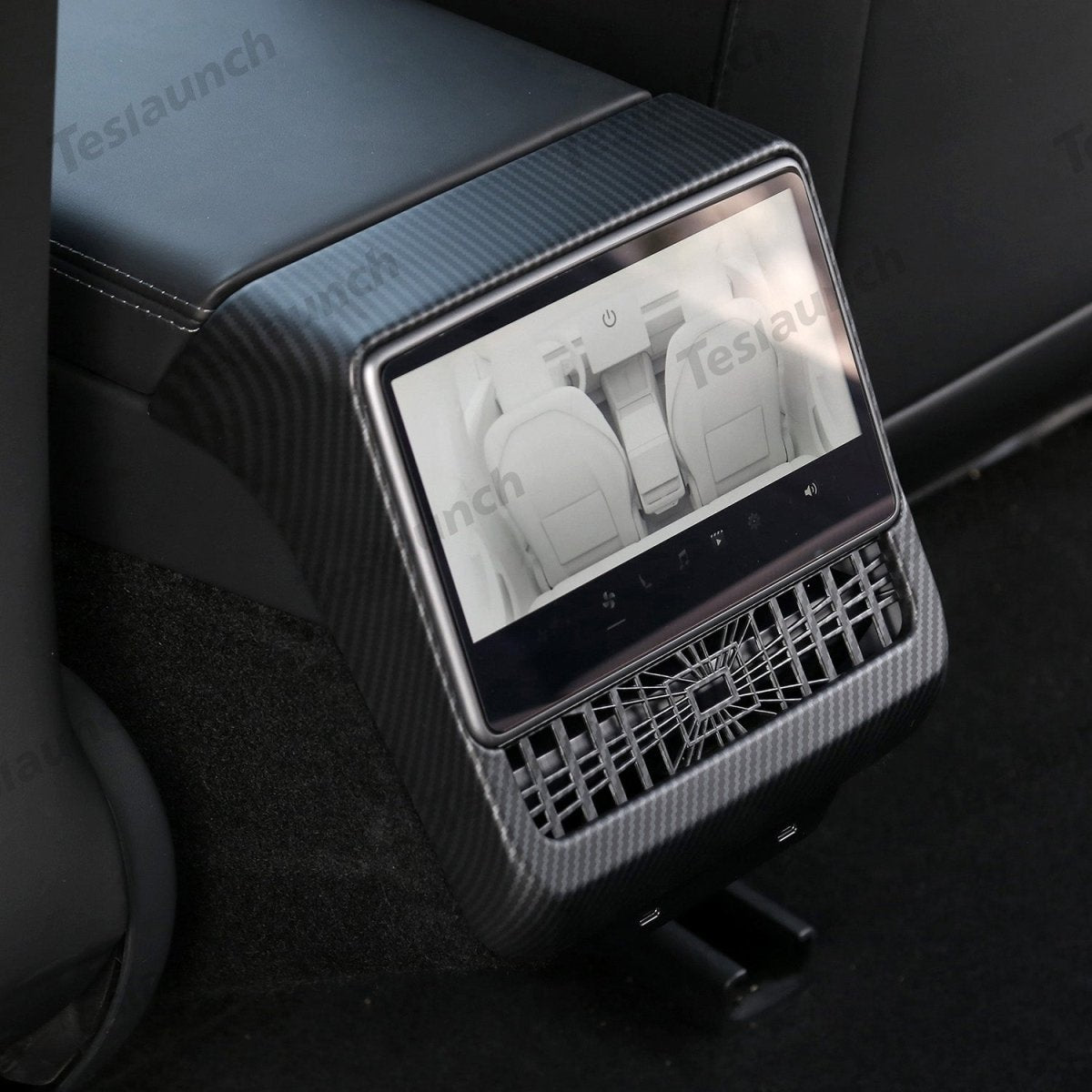 Plaid Rear Air Vent Screen Protector Frame (Carbon Fiber Pattern ABS) for Tesla Model Y Juniper 2025+ - T-Launch