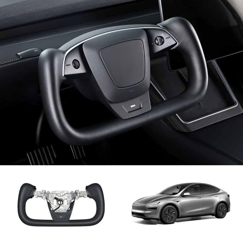 Premium Nappa Leather Yoke Steering Wheel for Tesla Model Y Juniper & Model 3 Highland– Inspired by Model S/X - T-Launch