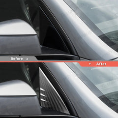 [Real Carbon Fiber] A-Pillar Triangle Window Cover Trim for Tesla Model Y Juniper 2025+ - T-Launch