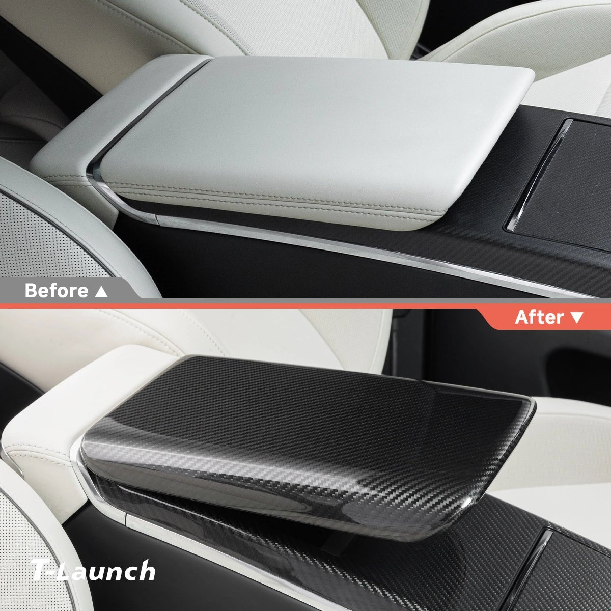 [Real Carbon Fiber] Center Console Armrest Overlay for Model X/S 2021+ - T-Launch