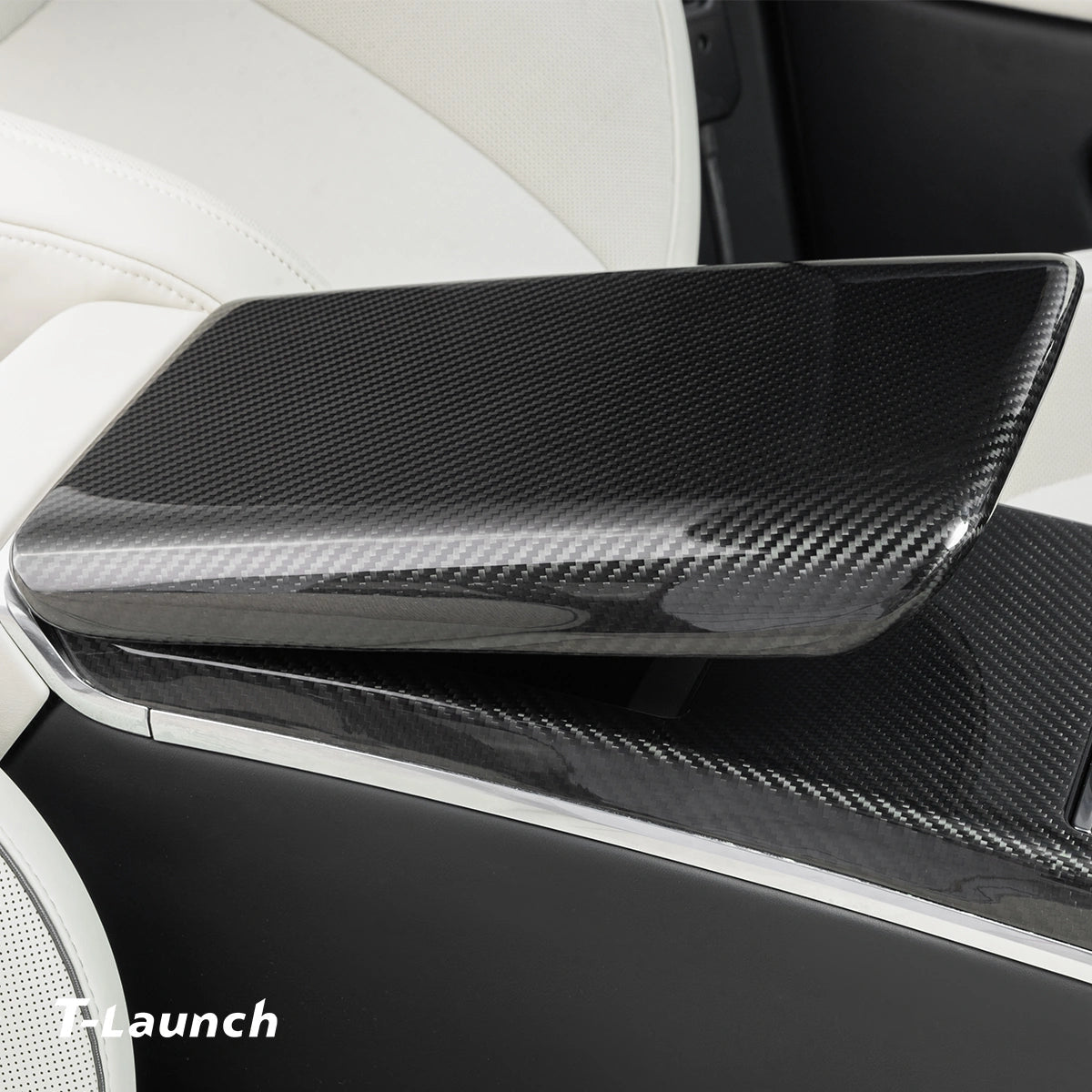 [Real Carbon Fiber] Center Console Armrest Overlay for Model X/S 2021+ - T-Launch