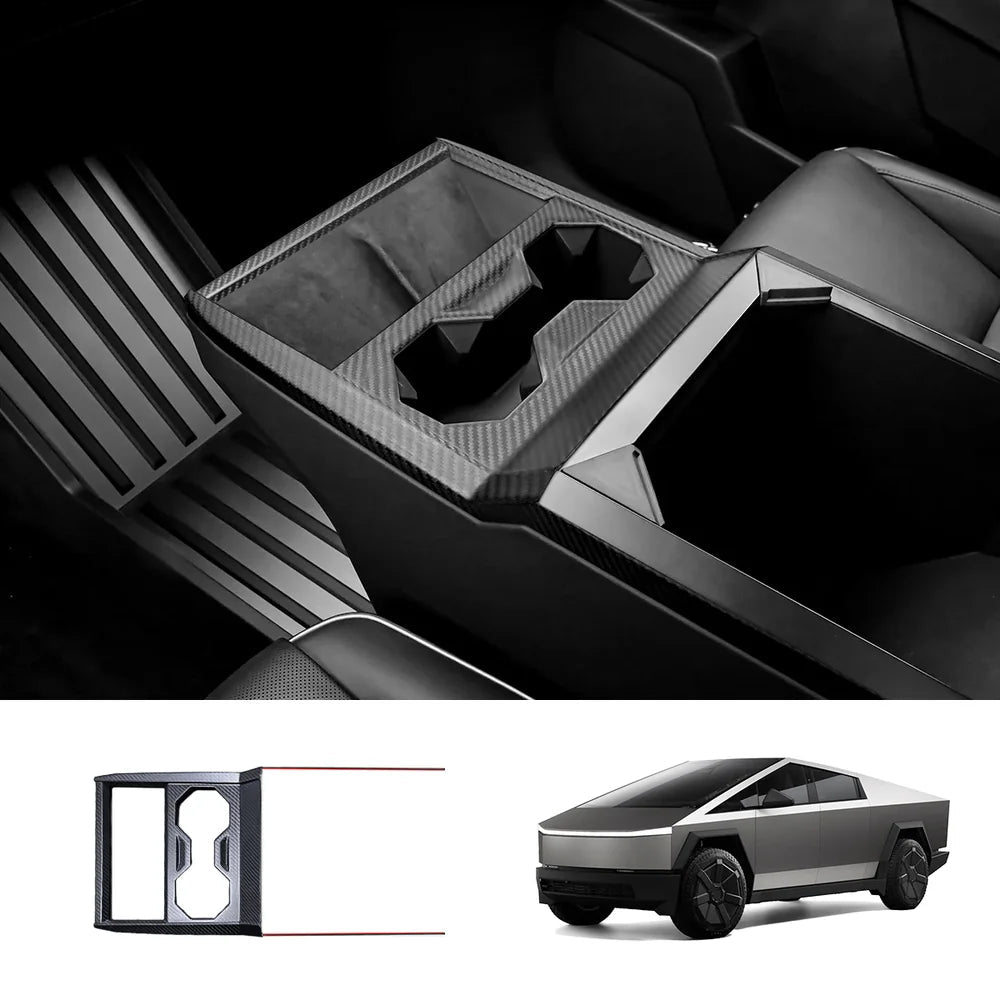 [Real Carbon Fiber] Center Console Cup Holder Panel Trim Cover for Cybertruck - T-Launch