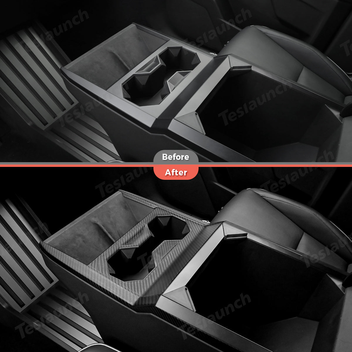 [Real Carbon Fiber] Center Console Cup Holder Panel Trim Cover for Cybertruck - T-Launch