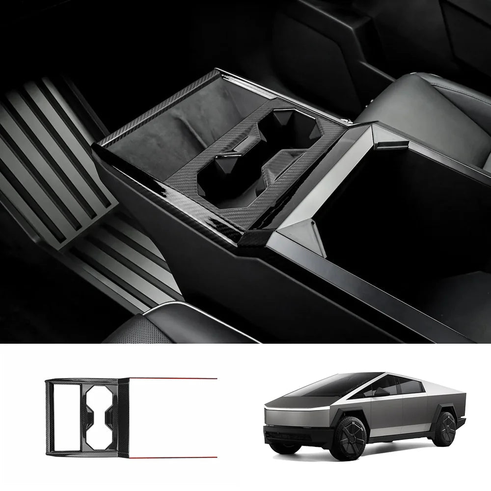 [Real Carbon Fiber] Center Console Cup Holder Panel Trim Cover for Cybertruck - T-Launch