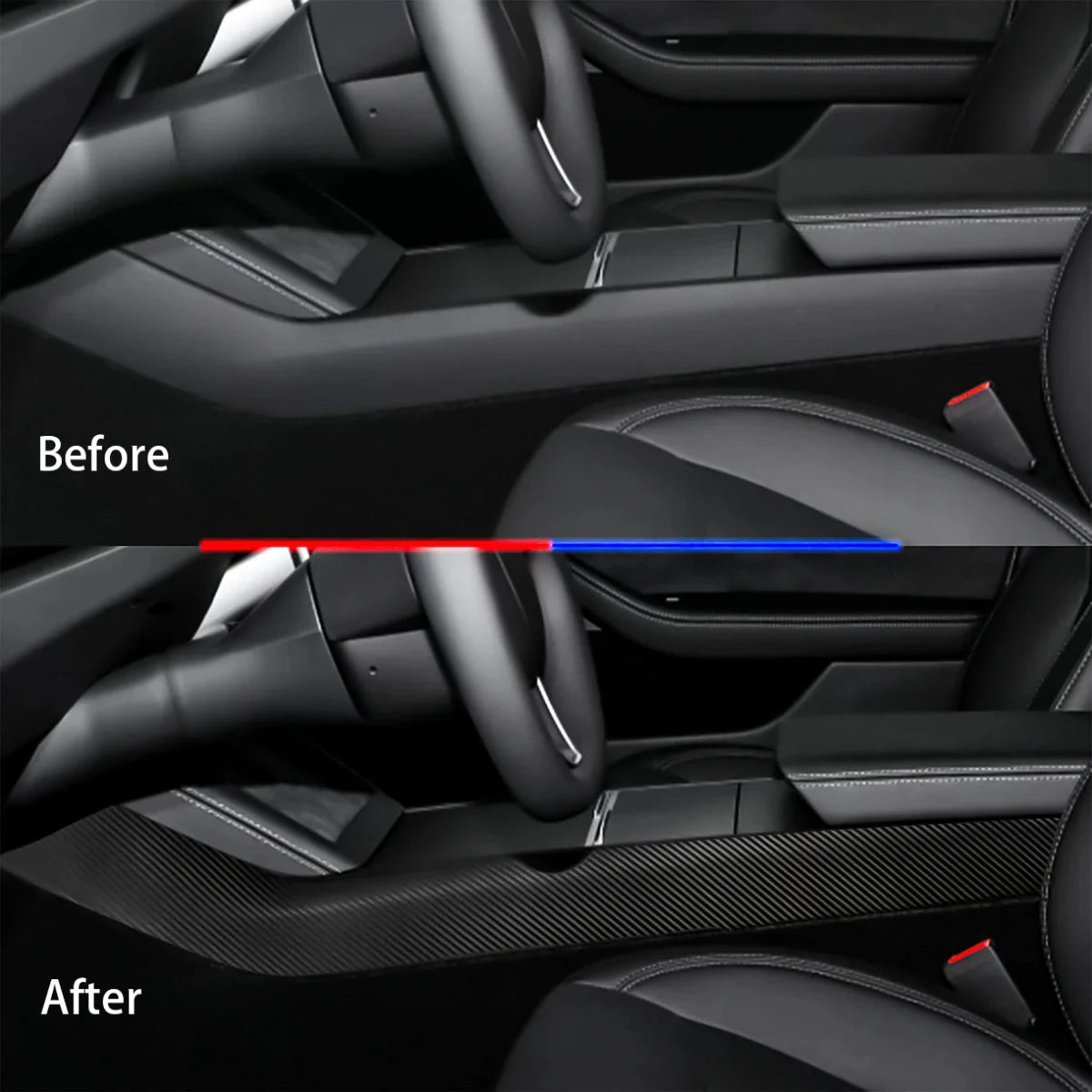 [Real Carbon Fiber] Center Console Side Interior Trim Panel For Tesla 2024+ Model 3 Highland - T-Launch