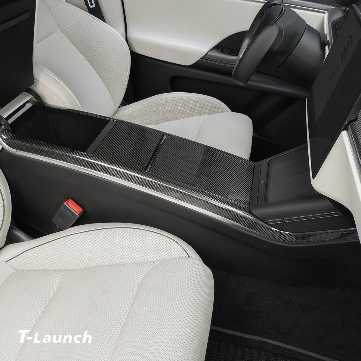 [Real Carbon Fiber] Center Console Side Trim Cover For Model X 2021+ - T-Launch