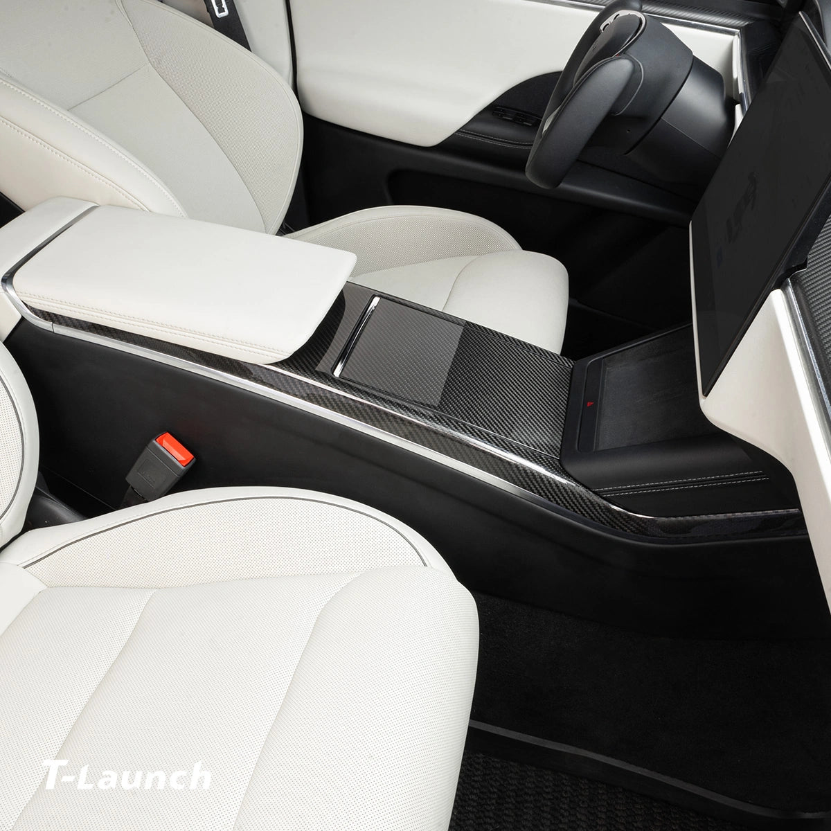 [Real Carbon Fiber] Center Console Side Trim Cover For Model X 2021+ - T-Launch