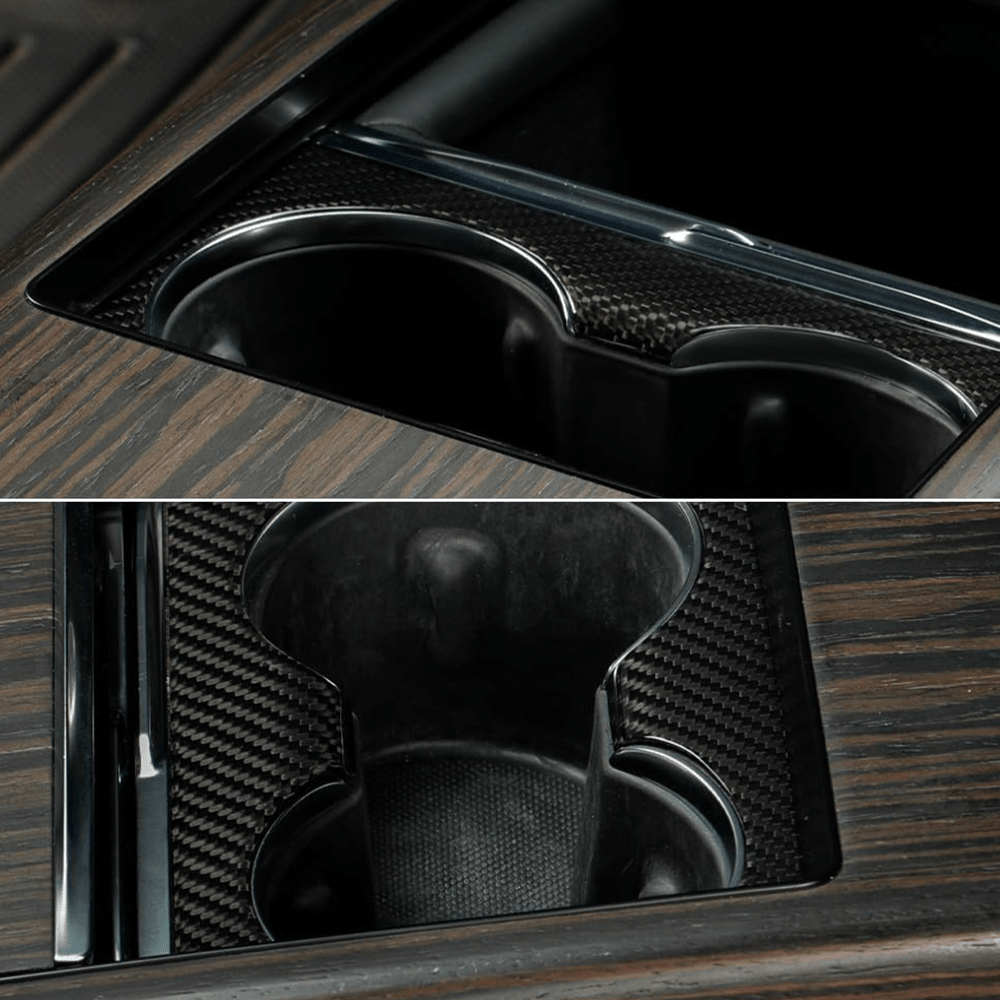 [Real Carbon Fiber] Console Cup Holder Cover for Tesla Model S/X 2022+ - T-Launch