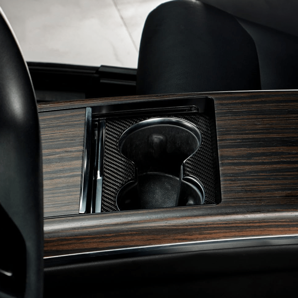 [Real Carbon Fiber] Console Cup Holder Cover for Tesla Model S/X 2022+ - T-Launch