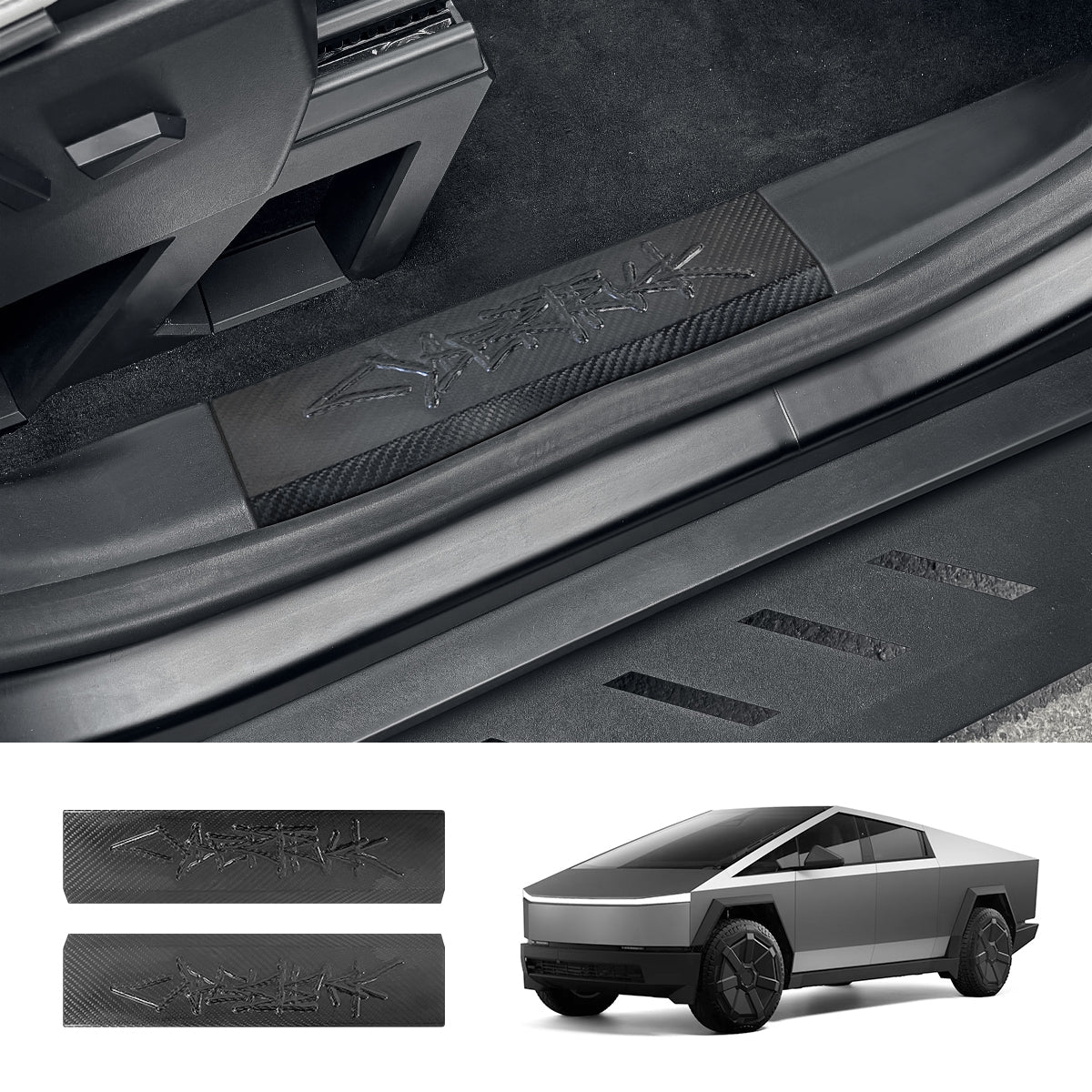 [Real Carbon Fiber] Front Door Sill Protector for Tesla Cybertruck (2 Pcs) - T-Launch