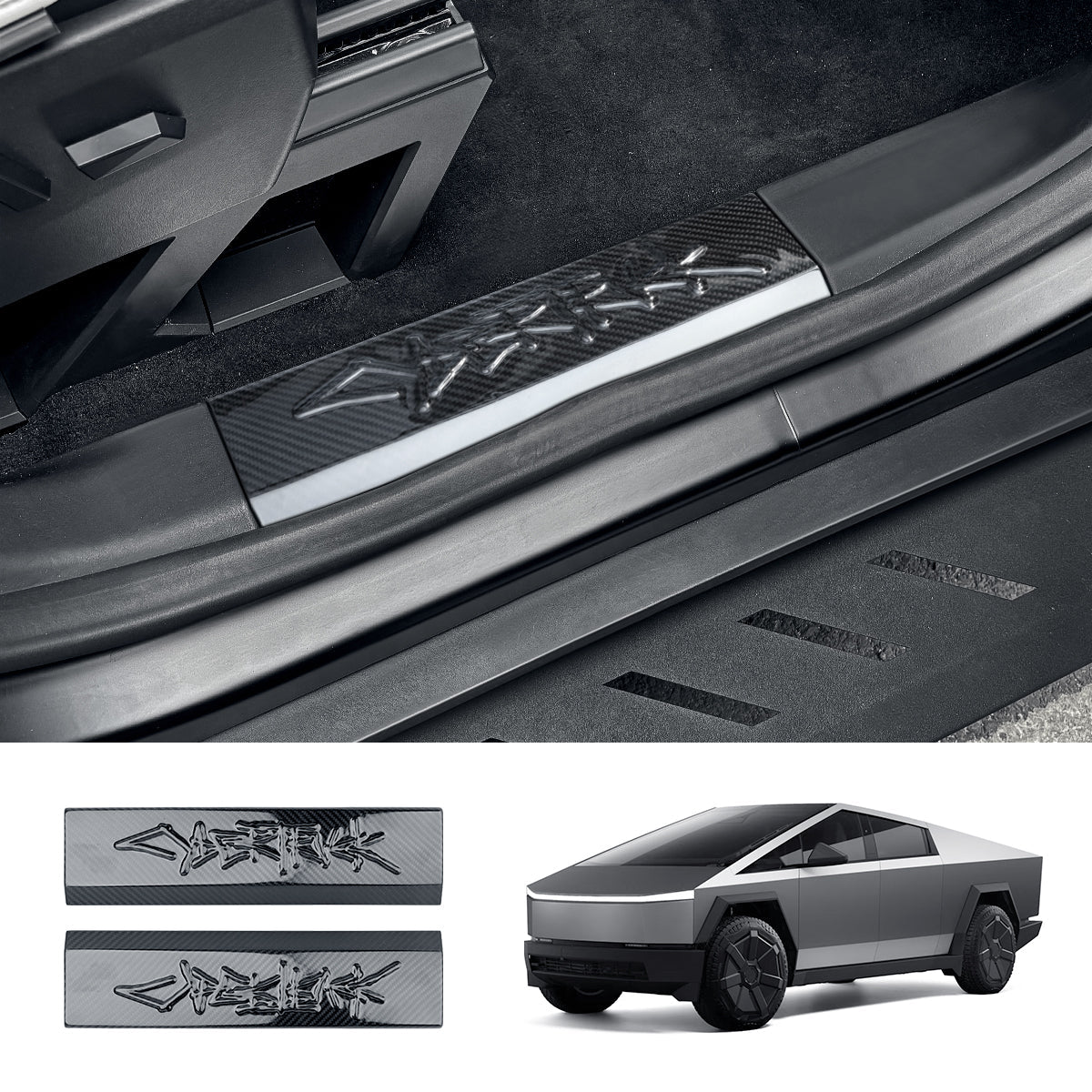 [Real Carbon Fiber] Front Door Sill Protector for Tesla Cybertruck (2 Pcs) - T-Launch