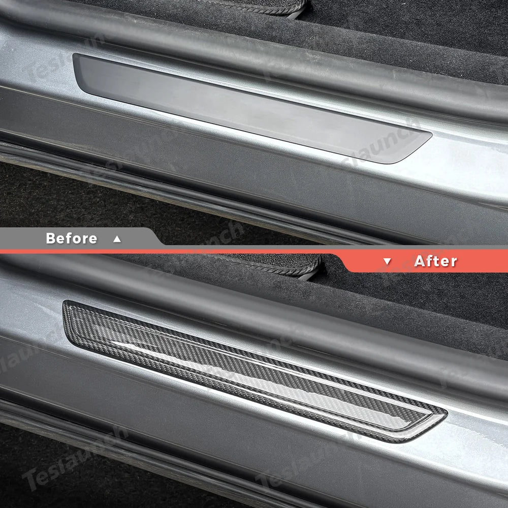 [Real Carbon Fiber] Front Door Sill Protectors for Tesla Model Y Juniper 2025+ (2PCS) - T-Launch