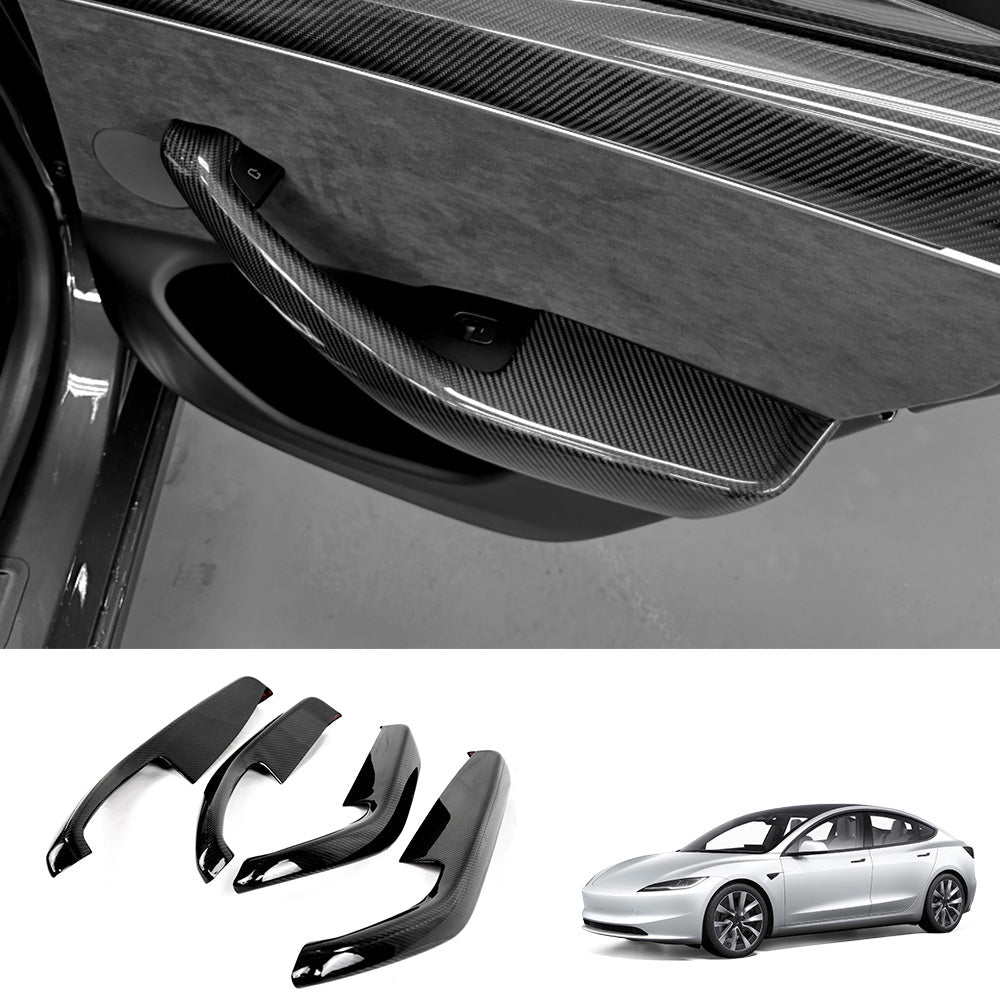 [Real Carbon Fiber] Front & Rear Door Armrest Overlays Covers (4 PCS) for Tesla Model 3 Highland 2024+ - T-Launch