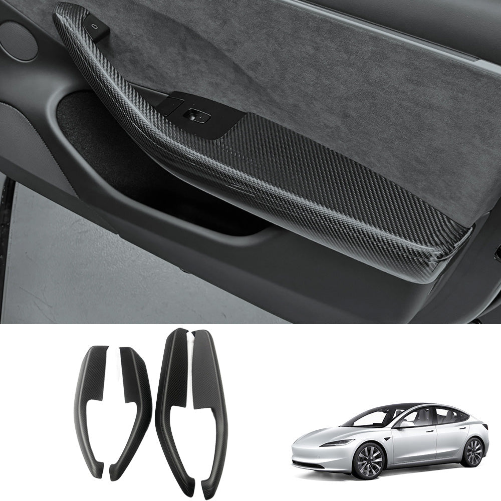 [Real Carbon Fiber] Front & Rear Door Armrest Overlays Covers (4 PCS) for Tesla Model 3 Highland 2024+ - T-Launch