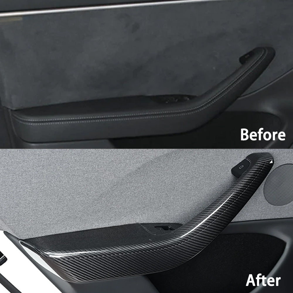 [Real Carbon Fiber] Front & Rear Door Armrest Overlays Covers (4 PCS) for Tesla Model 3 Highland 2024+ - T-Launch