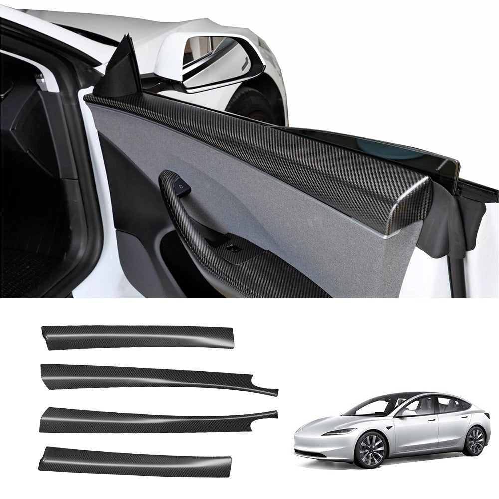 [Real Carbon Fiber] Front & Rear Door Upper Overlay Covers (4 PCS) for Tesla Model 3 Highland 2024+ - T-Launch