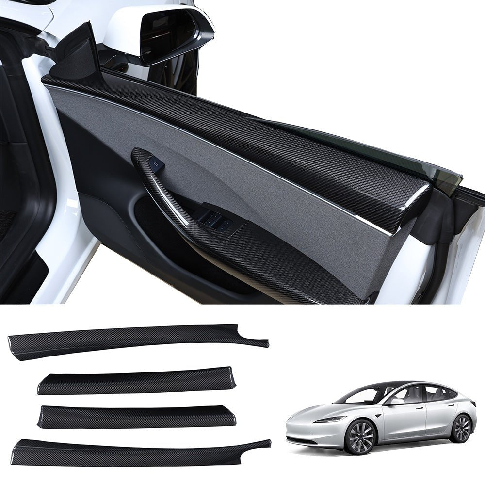 [Real Carbon Fiber] Front & Rear Door Upper Overlay Covers (4 PCS) for Tesla Model 3 Highland 2024+ - T-Launch