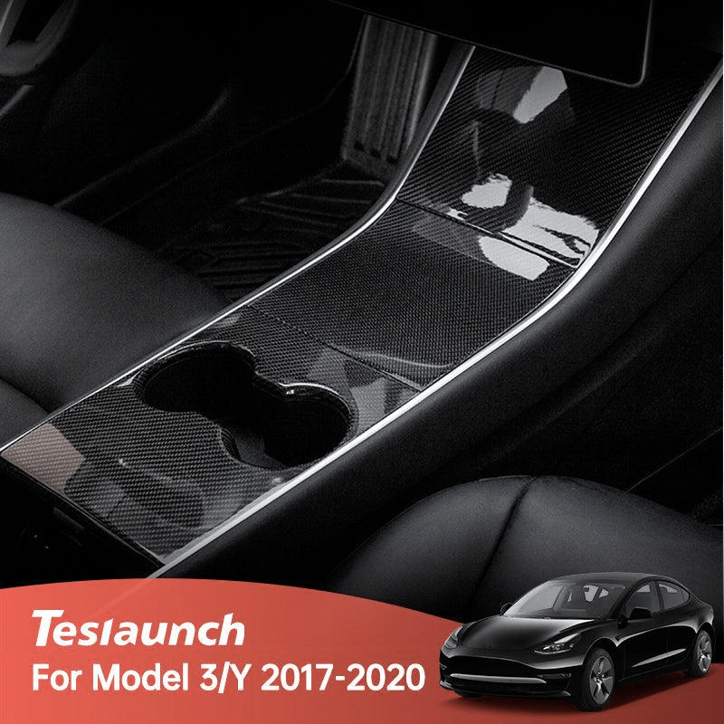 [Real Carbon Fiber] Model 3/Y Center Console Overlays, Decoration Wrap Cover (Gen. 1) (2017-2020) - T-Launch