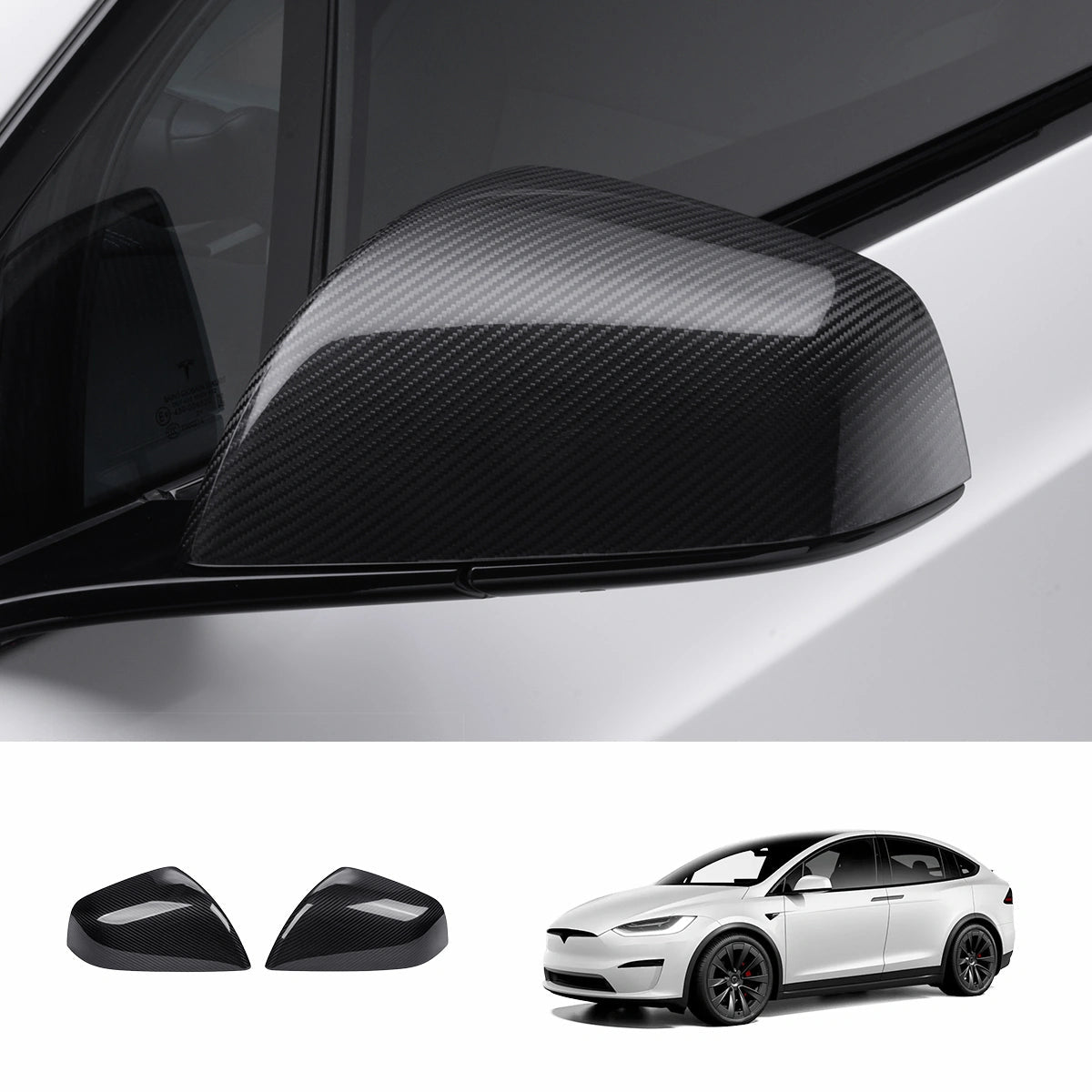 [Real Carbon Fiber] OEM Rear View Mirror Covers (1 Pair) for Tesla Model X 2021+ - T-Launch