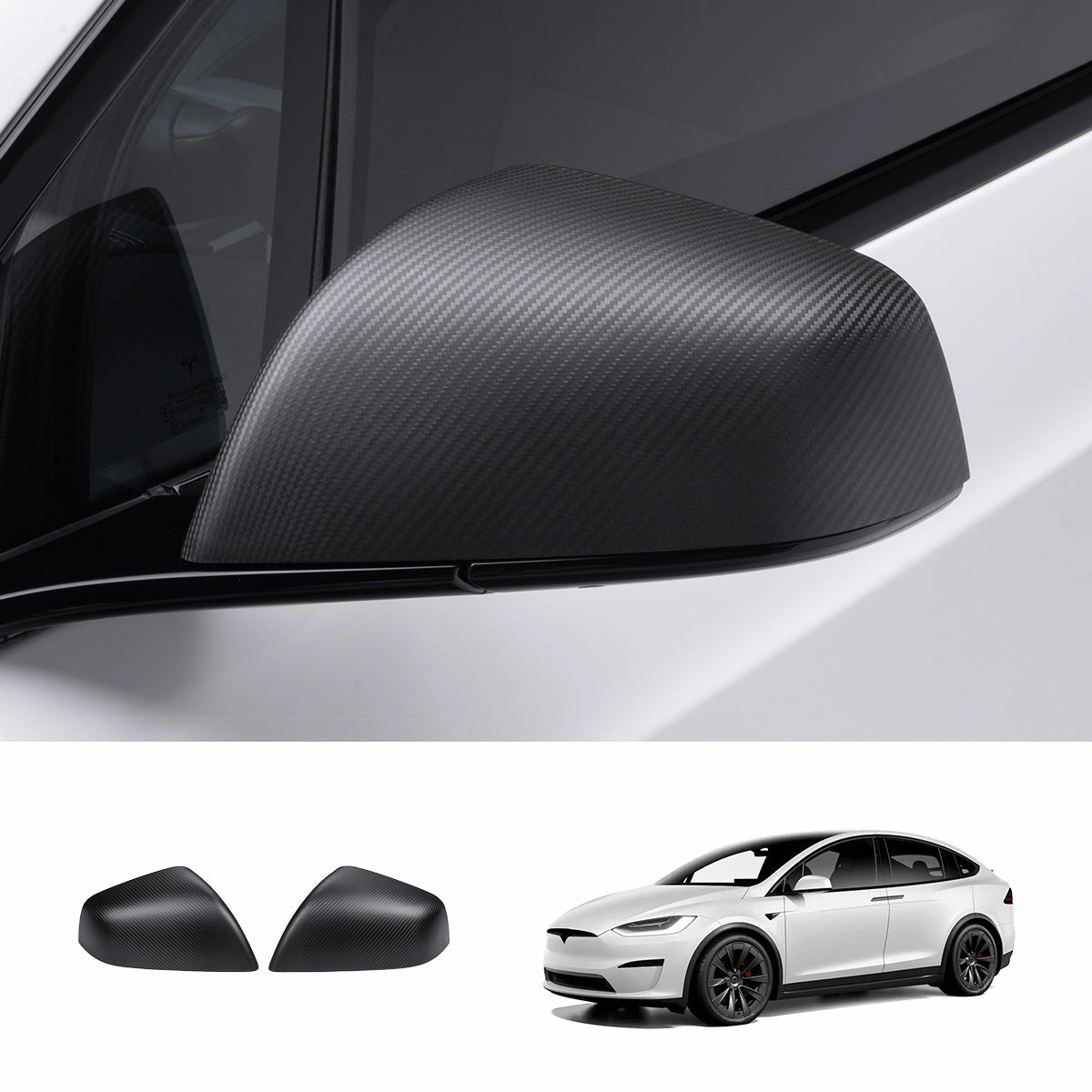 [Real Carbon Fiber] OEM Rear View Mirror Covers (1 Pair) for Tesla Model X 2021+ - T-Launch
