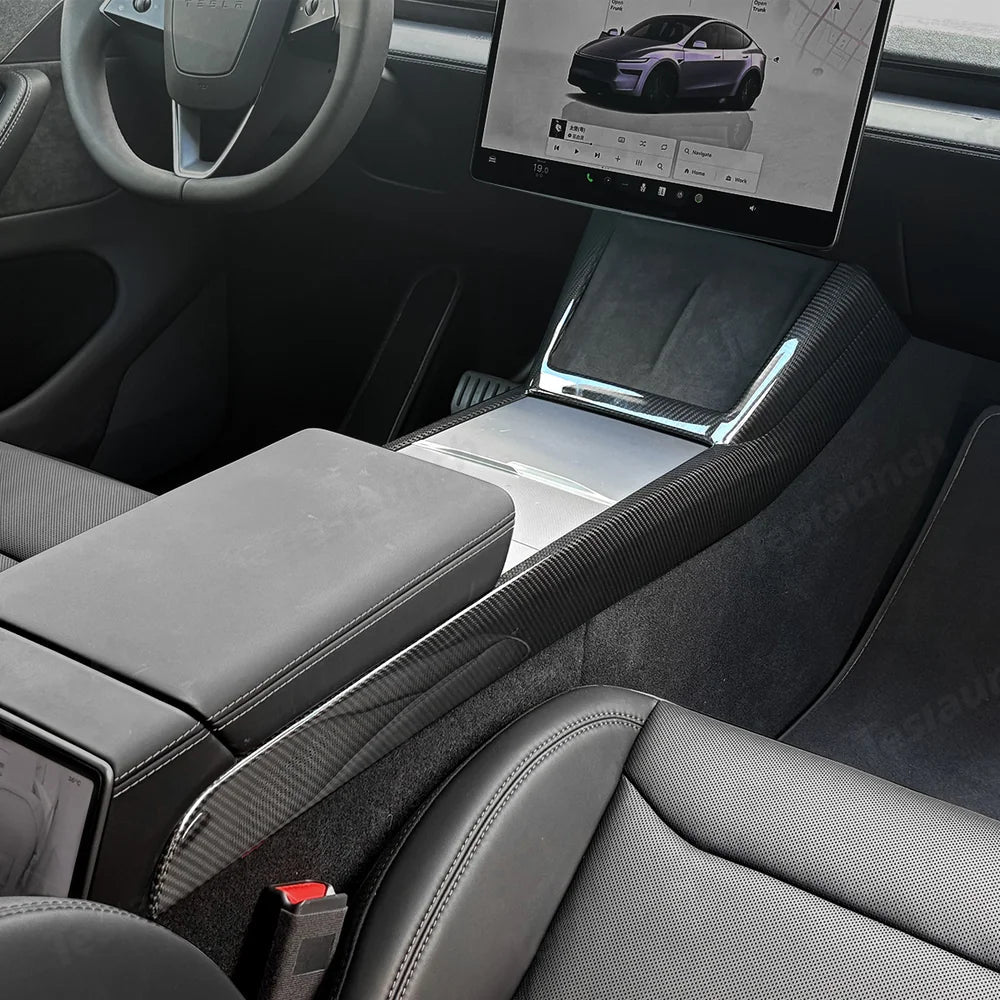[Real Carbon Fiber] One-Piece Center Console Side Trim for Tesla Model Y Juniper 2025+ - T-Launch