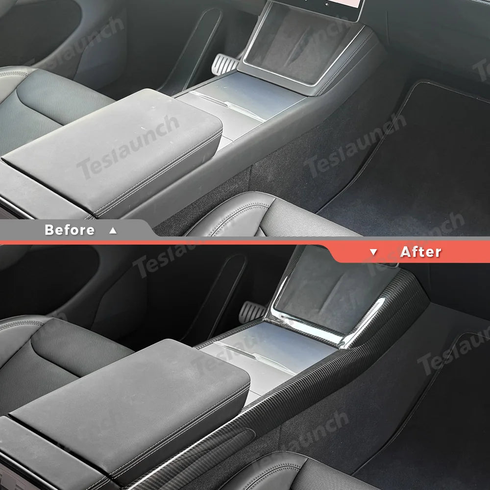 [Real Carbon Fiber] One-Piece Center Console Side Trim for Tesla Model Y Juniper 2025+ - T-Launch