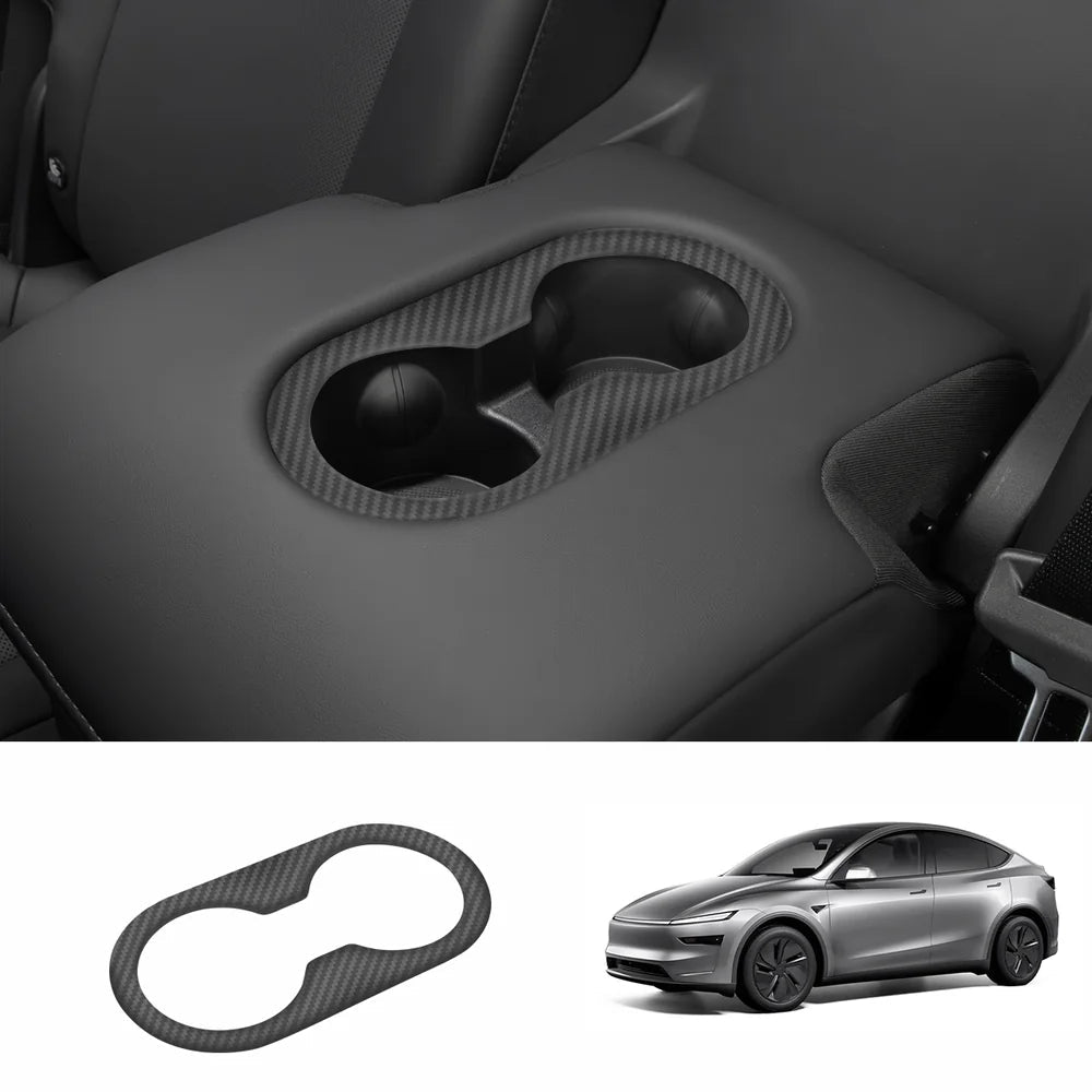 [Real Carbon Fiber] Rear Armrest Cup Holder Cover for Tesla Model Y Juniper 2025+ - T-Launch