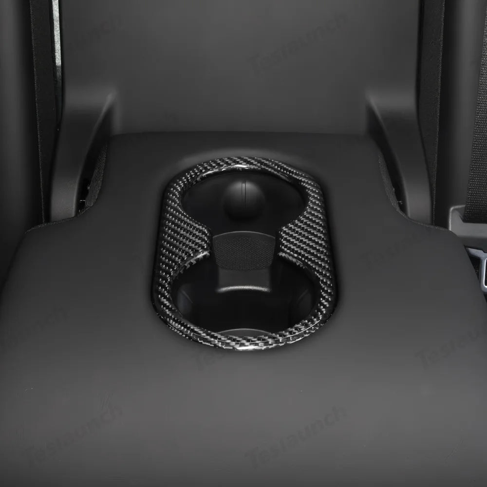 [Real Carbon Fiber] Rear Armrest Cup Holder Cover for Tesla Model Y Juniper 2025+ - T-Launch