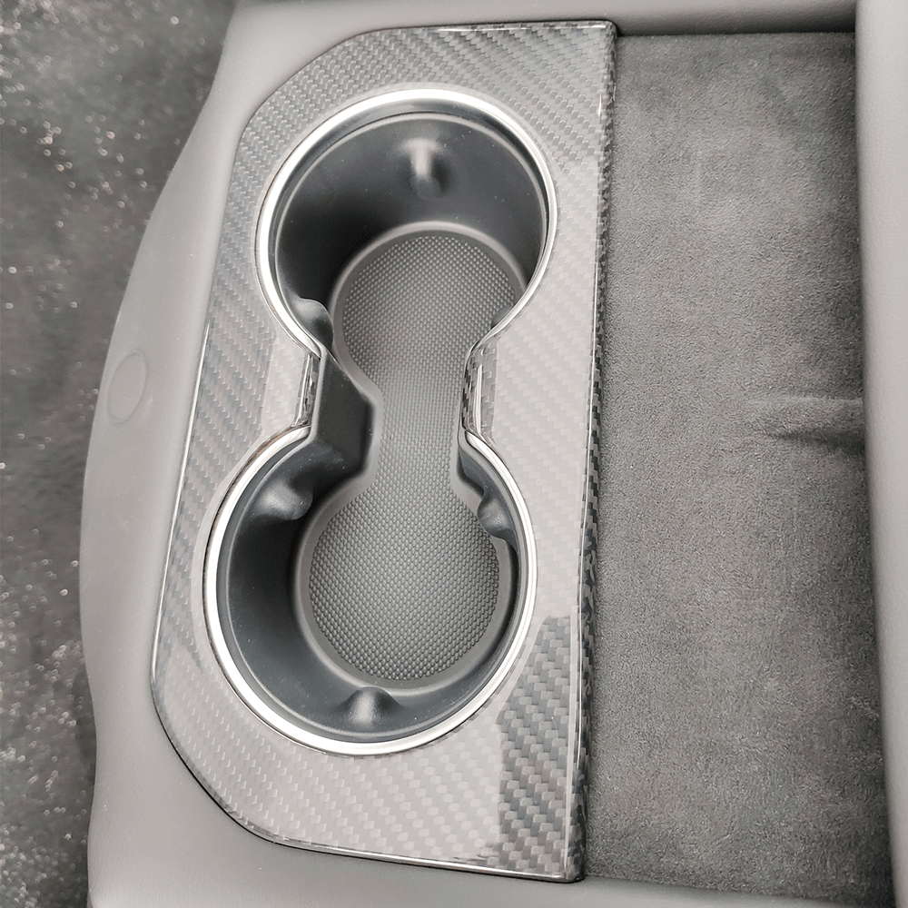 [Real Carbon Fiber] Rear Cup Holder Cover for Tesla Model S 2021+ - T-Launch