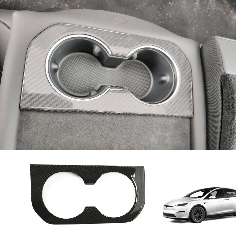 [Real Carbon Fiber] Rear Cup Holder Cover for Tesla Model S 2021+ - T-Launch
