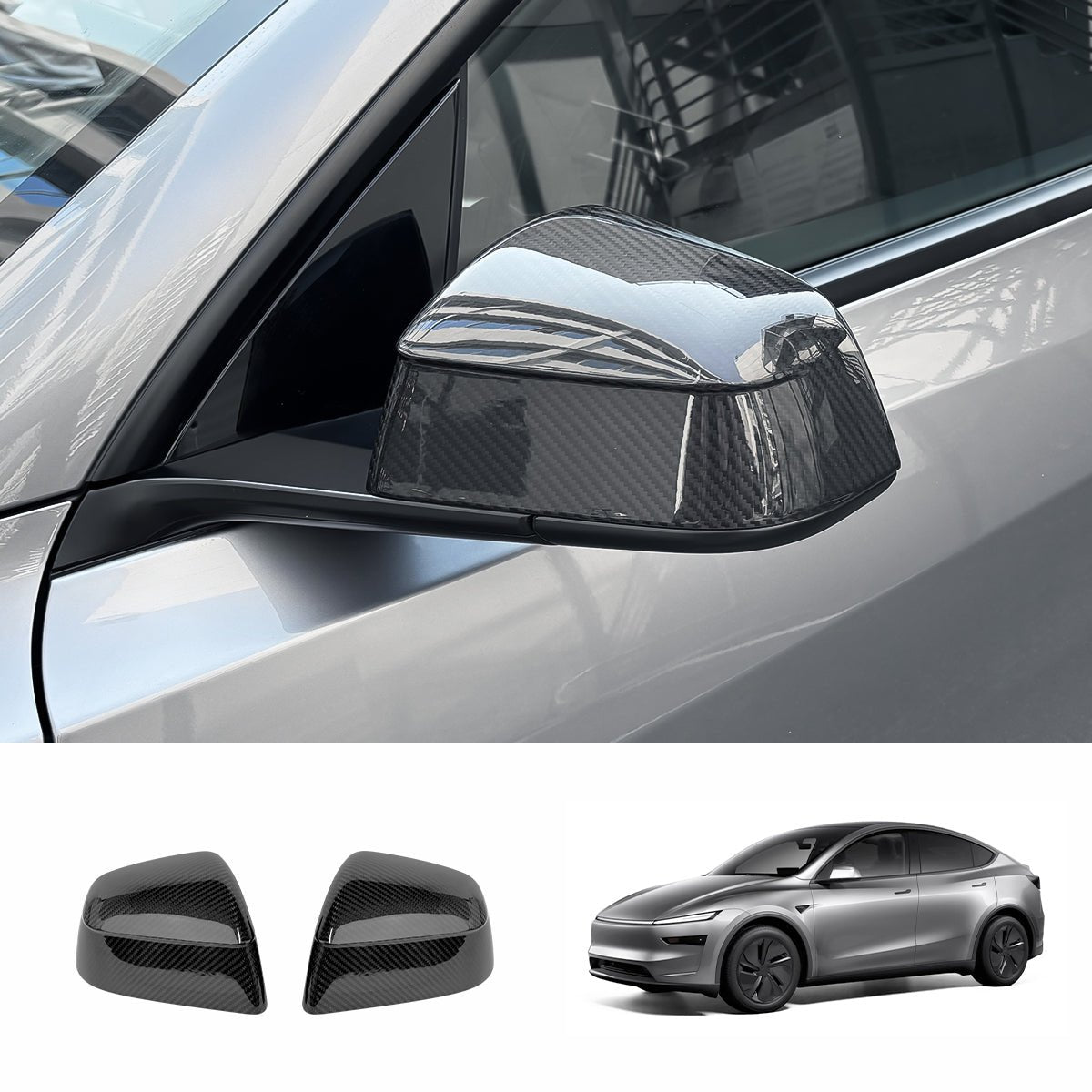 [Real Carbon Fiber] Rear View Mirror Covers for Tesla Model Y Juniper 2025+ (1 Pair) - T-Launch