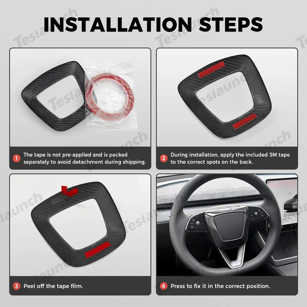 [Real Carbon Fiber] Steering Wheel Airbag Center Trim Cover for Tesla Model Y Juniper 2025+ - T-Launch