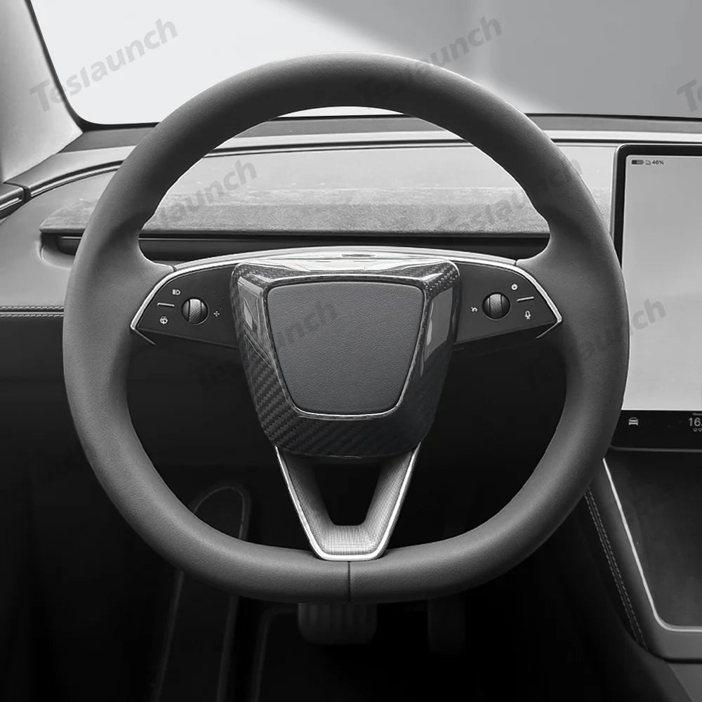 [Real Carbon Fiber] Steering Wheel Airbag Center Trim Cover for Tesla Model Y Juniper 2025+ - T-Launch